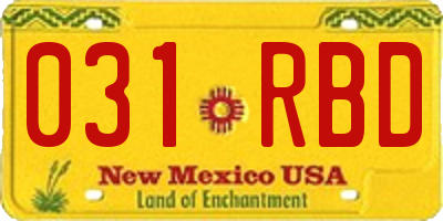 NM license plate 031RBD