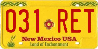 NM license plate 031RET