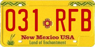 NM license plate 031RFB