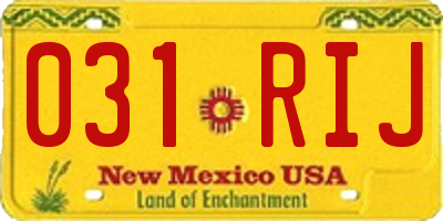 NM license plate 031RIJ