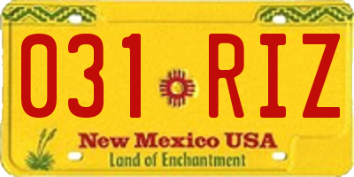 NM license plate 031RIZ