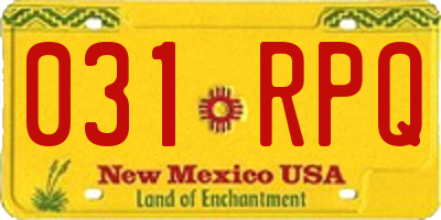 NM license plate 031RPQ