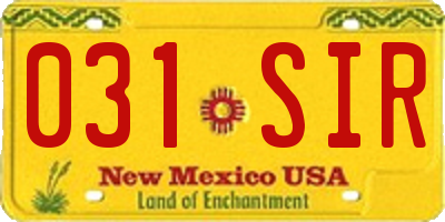 NM license plate 031SIR