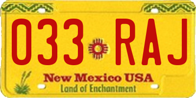 NM license plate 033RAJ