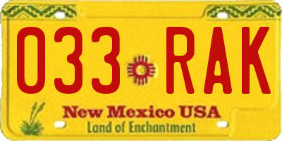 NM license plate 033RAK