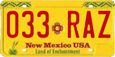 NM license plate 033RAZ