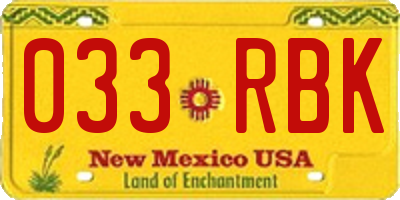 NM license plate 033RBK