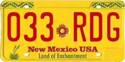 NM license plate 033RDG
