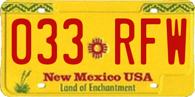 NM license plate 033RFW