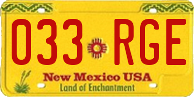 NM license plate 033RGE