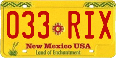 NM license plate 033RIX