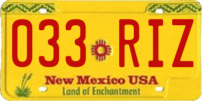 NM license plate 033RIZ