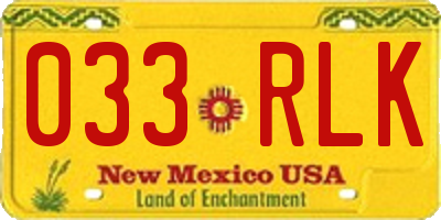 NM license plate 033RLK