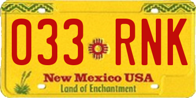 NM license plate 033RNK