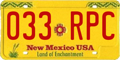 NM license plate 033RPC