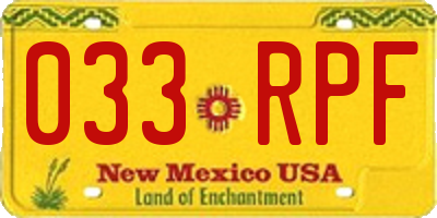 NM license plate 033RPF