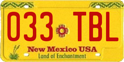 NM license plate 033TBL