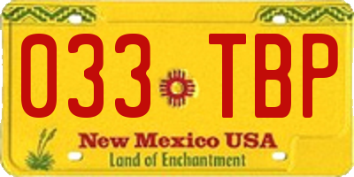 NM license plate 033TBP