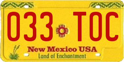 NM license plate 033TOC