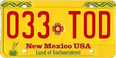 NM license plate 033TOD