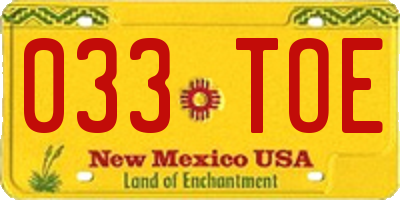 NM license plate 033TOE