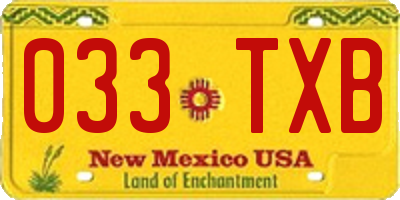 NM license plate 033TXB