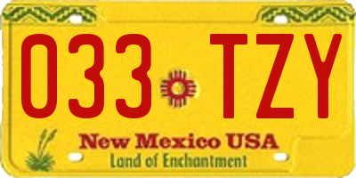 NM license plate 033TZY