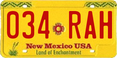 NM license plate 034RAH