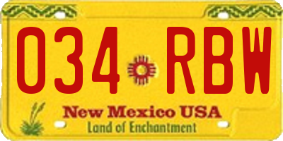 NM license plate 034RBW