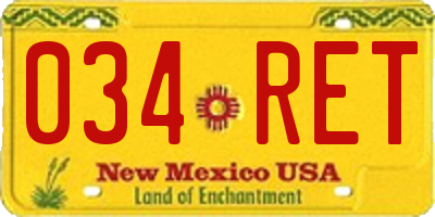 NM license plate 034RET
