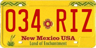 NM license plate 034RIZ