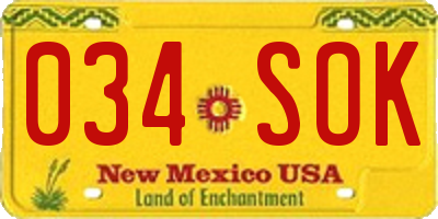 NM license plate 034SOK