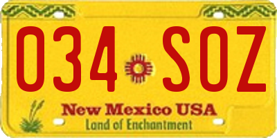 NM license plate 034SOZ