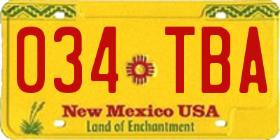 NM license plate 034TBA