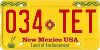 NM license plate 034TET