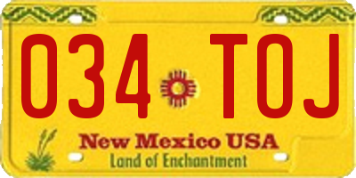 NM license plate 034TOJ