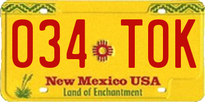 NM license plate 034TOK