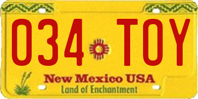 NM license plate 034TOY