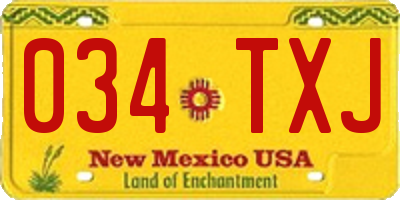 NM license plate 034TXJ