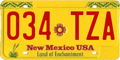 NM license plate 034TZA