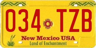 NM license plate 034TZB