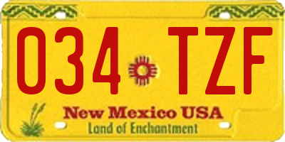 NM license plate 034TZF
