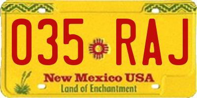 NM license plate 035RAJ