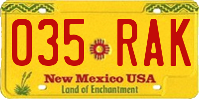NM license plate 035RAK