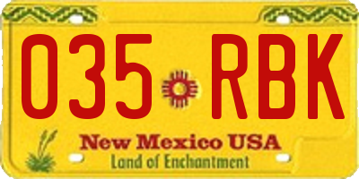 NM license plate 035RBK