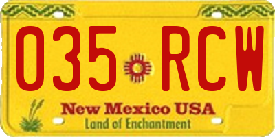 NM license plate 035RCW