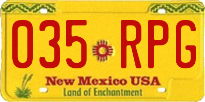 NM license plate 035RPG