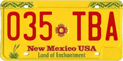 NM license plate 035TBA