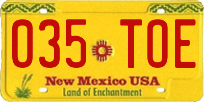 NM license plate 035TOE