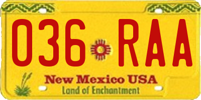 NM license plate 036RAA